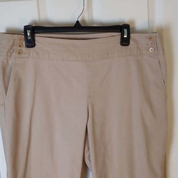 Talbot's Signature Khaki Trouser Pants 3 Side Buttons Slide Pockets Size 14 - Picture 6 of 10
